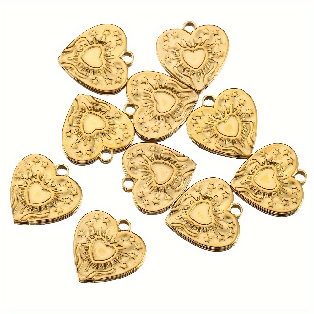 5pcs 304 Stainless Steel Love Charms 17mm Sunburst Heart Pendant